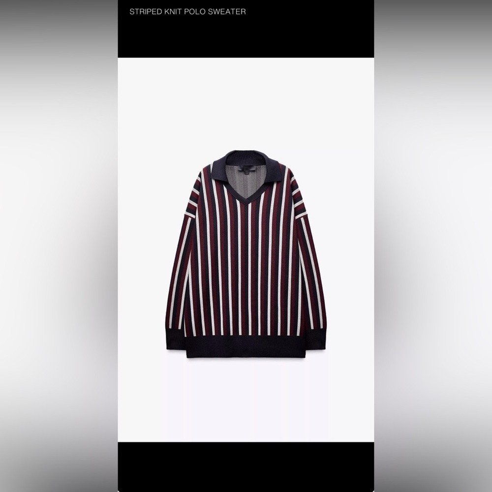 Zara Striped Knit Polo Sweater - Black and White